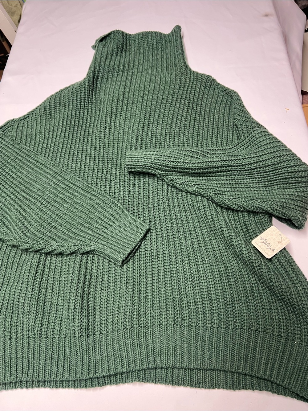 Free People Women's Small Hunter Green Chunky Knit Turtleneck Sweater NWT $128